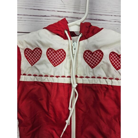 Vintage Girls Red Heart Print Jacket 12 months Hooded Full Zip Retro Outerwear - Picture 5 of 11
